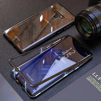 Магнитный Откидной чехол из Прозрачного Закаленного Стекла, алюминиевая Металлическая Адсорбционная крышка, для Samsung S21 Ultra, S20, S10 Plus, Note 20,